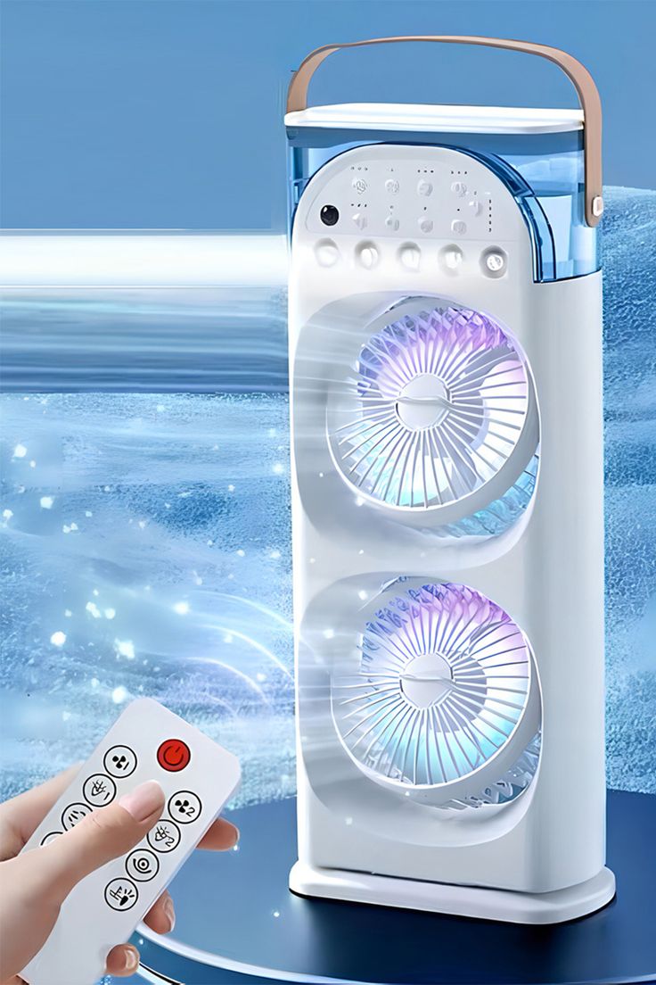 Double-Ended Spray Water Mist Fan – Portable Dual Head Air Cooler with Humidifier Mist, LED Night Light & 3-Speed Adjustable Cooling