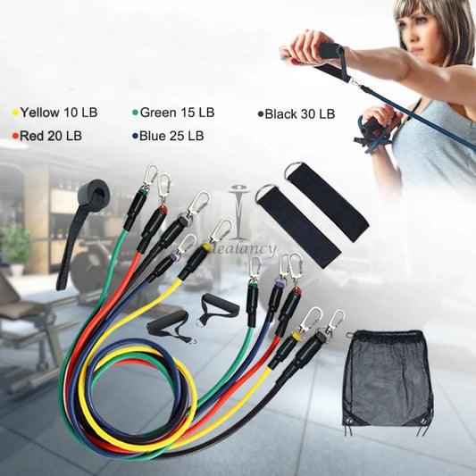 11Pcs Fitness Resistance Bands Set with Handles, Door Anchor & Ankle Straps – Adjustable Home Gym Exercise Bands for Strength Training, Weight Loss & Full Body Workout
