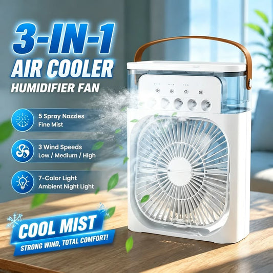 Portable Desktop Air Cooler Fan with Humidifier Mist & LED Light – Adjustable Personal Cooling Fan for Home, Office & Bedroom