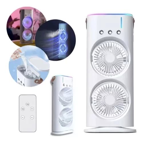 Double-Ended Spray Water Mist Fan – Portable Dual Head Air Cooler with Humidifier Mist, LED Night Light & 3-Speed Adjustable Cooling