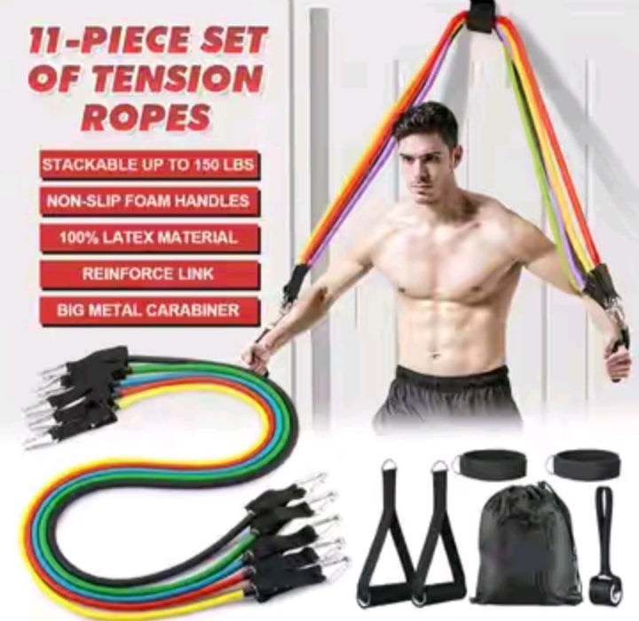 11Pcs Fitness Resistance Bands Set with Handles, Door Anchor & Ankle Straps – Adjustable Home Gym Exercise Bands for Strength Training, Weight Loss & Full Body Workout