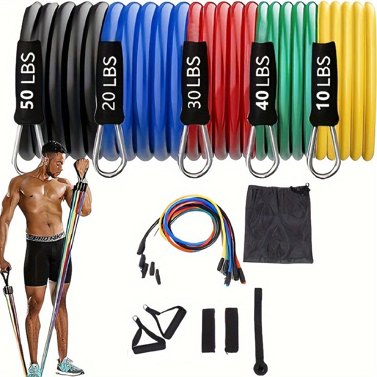 11Pcs Fitness Resistance Bands Set with Handles, Door Anchor & Ankle Straps – Adjustable Home Gym Exercise Bands for Strength Training, Weight Loss & Full Body Workout