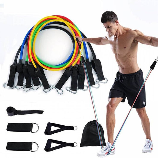 11Pcs Fitness Resistance Bands Set with Handles, Door Anchor & Ankle Straps – Adjustable Home Gym Exercise Bands for Strength Training, Weight Loss & Full Body Workout