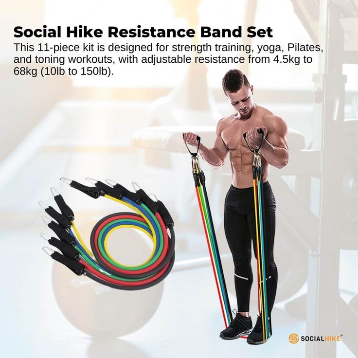 11Pcs Fitness Resistance Bands Set with Handles, Door Anchor & Ankle Straps – Adjustable Home Gym Exercise Bands for Strength Training, Weight Loss & Full Body Workout