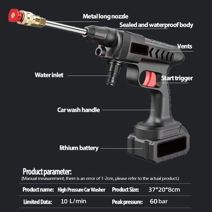 Automatic Cordless Car Wash Spray Gun 48V High Pressure Wireless Foam Jet Washer Rechargeable Lithium Battery Portable Cleaner